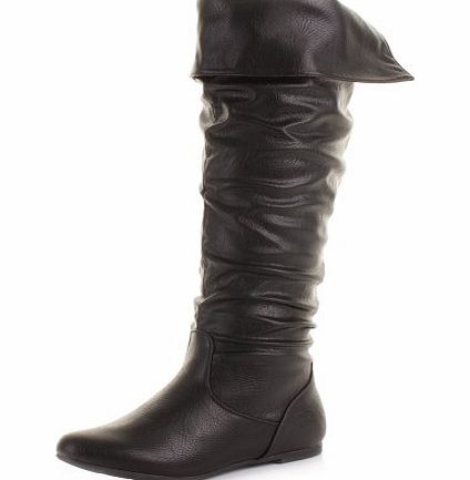 Generic Womens Knee High Slouch Pirate cuff Flat Boots SIZE 7