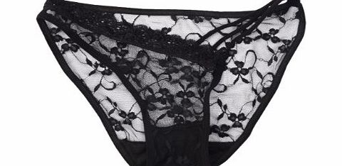 Generic Womens Ladies Sexy lingerie Lace Grenadine Panties Transparent Briefs G-string Lingerie Underwear (Black)