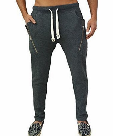 Mens Boys Designer Skinny Slim Fit Fleece Joggers Casual Bottoms GA55 Grey X-Large - 34`` Waist