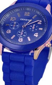 Geneva DP 13 Colors Available Ladies Brand GENEVA Watch Classic Gel Crystal Candy Silicone Jelly Wrist Watch High Quality (Dark Blue)