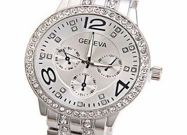 Geneva Mudder Geneva Rhinestone Alloy Luxury Ladies Wrist Watch - Silver