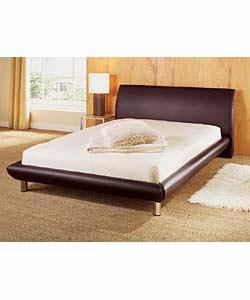 Double Brown Faux Leather Bed - Cushion Top Mattress