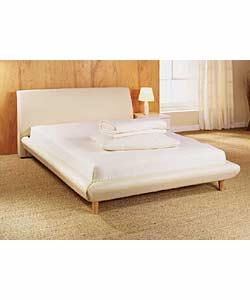 King Size Ivory Faux Leather Bed with Tufted Mattress