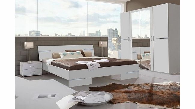 Germanica BAVARI Bedroom Furniture Set with 4 Door Wardrobe, Bed amp; 2x Bedside Cabinets in WHITE Colour [Includes Full Assembly Service]