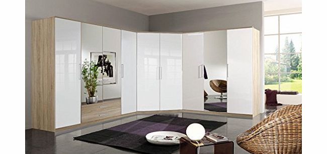 Germanica BREMEN 9-Door Modular Corner Wardrobes Bedroom Furniture Set in OAK amp; WHITE Colour Scheme [Including Full Assembly Service]