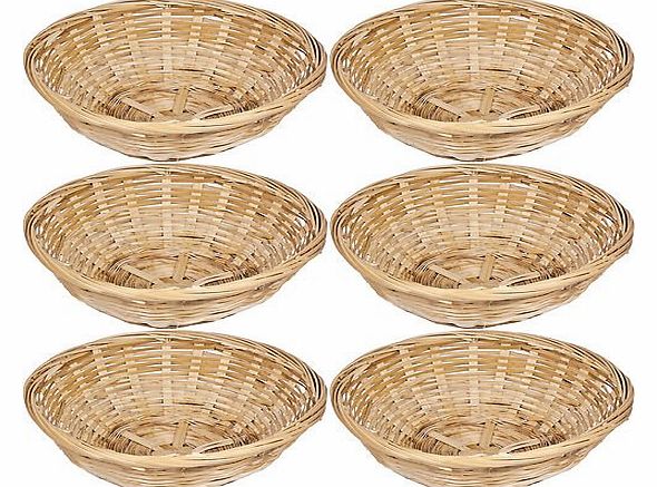 Get Goods Set Of 6 Vintage Round Natural Bamboo Wicker Bread Basket Storage Hamper Trays