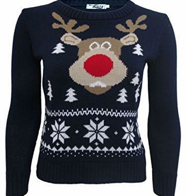 Get The Trend Childrens Christmas Jumper Boys Girls Reindeer Xmas Knitted Sweater Pullover New (7-8 YEARS, RED RUDOLPH)