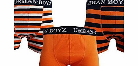 Get The Trend Mens Plain Striped Boxer Trunks Cotton Boxer Shorts 3 Pack Multipack (MEDIUM, ORANGE)