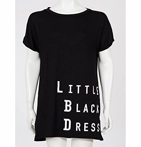 Womens Celeb Inspired Little Black Dress Print Slogan TShirt Shift Dress Top (M/L)