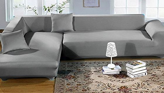 Getmorebeauty Pure Color Stretch Elastic Fabric 2 3 4 Seater Sofa Slipcovers Chair Chaise Couch Protecor Easy Fit For Corner / L shaped / Sectional Sofa,Grey,L-shaped 2 3