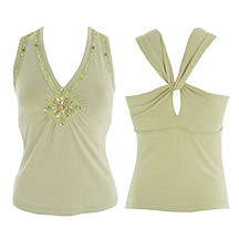 Gharani Strok Green beaded diamond insert knot back top