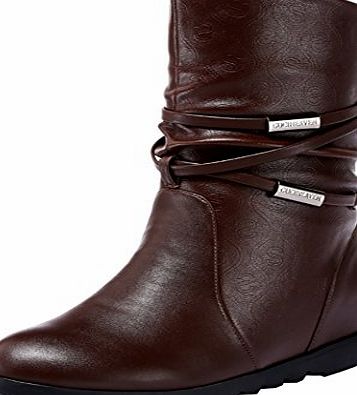 Gheaven Womens Flat Sole Mid Heel Inner Elevator Short Martin Boot Size 40 EU Brown