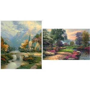 s Thomas Kinkade 2 x 500 Piece Jigsaw Puzzles Living Waters And Hidden Cottage II