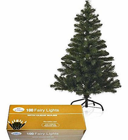 6ft Christmas Tree GREEN 550 Pines Artificial Tree with 100 Clear Fairy Lights