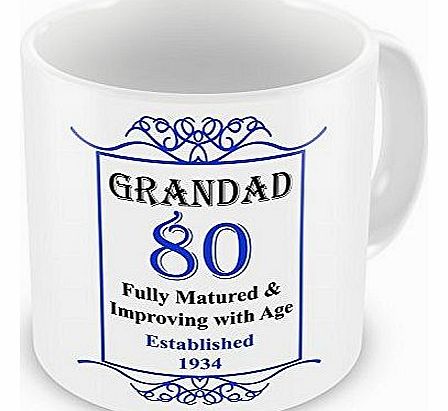 GRANDAD 80th Birthday Established 1934 Year Mug - Blue