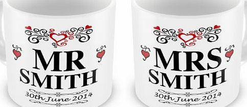 GIFT MUGS Pair of Personalised Mr amp; Mrs Novelty Gift Mugs With Date