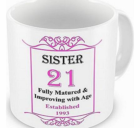 GIFT MUGS SISTER 21st Birthday Established 1993 Year Mug - Pink