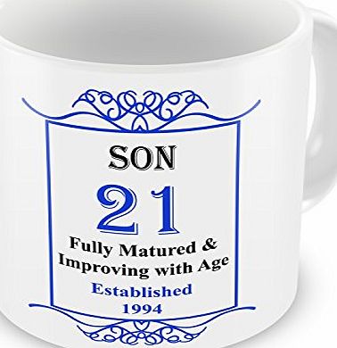 GIFT MUGS SON 21st Birthday Established 1994 Year Mug - Blue