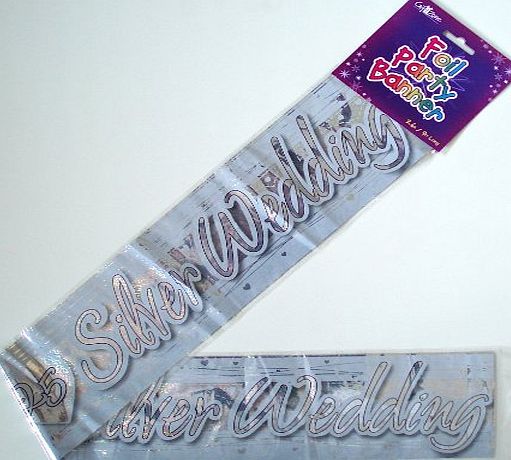 SILVER 25TH WEDDING ANNIVERSARY FOIL PARTY WALL DECORATION BANNER