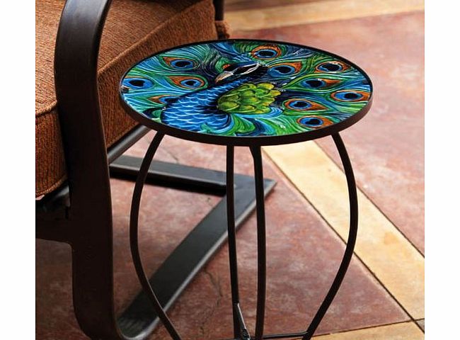 Gifted Living Peacock Glass Round Side Table
