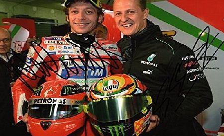 GIFTEDBOX LIMITED EDITION VALENTINO ROSSI MICHAEL SCHUMACHER SIGNED PHOTO   CERT MOTO GP 46 ROSSI THE DOCTOR SCHUMACHER F1 FORMULA ONE PRINTED AUTOGRAPH SIGNATURE SIGNED SIGNIERT AUTOGRAMM