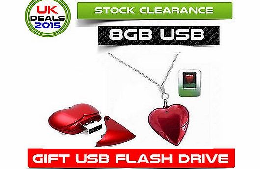 Giftronix 8GB Red Heart Necklace Pendant USB Memory Stick - Flash Pen Drive School Novelty Best Gift for Girl 
