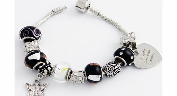 Gifts for Women Personalised Womens Jet Charm Bracelet 21cm Great Gift Idea for Womens Birthday Christmas Anniversary Valentines Day or Mothers Day