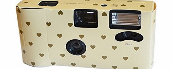 Gifts To Remember Cream and Gold Hearts Disposable Cameras Pack of 5 - Y0099