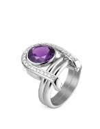 Amethyst and Diamonds 18K White Gold Clip Ring