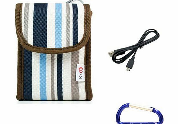GizmoDorks Gizmo Dorks Soft Nylon Canvas Case (Stripes) and Mini USB Cable with Carabiner Key Chain for the Toshiba Camileo Air10 HD Wi-Fi Camcorder - Blue