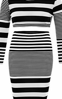 Glamour Babe Ladies Celeb Striped Cropped Top amp; Skirt Co-Ord Set