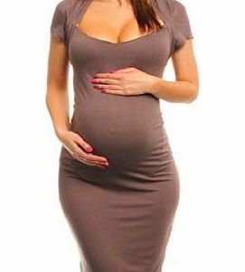 Glamour Empire Happy Mama Womens Pregnancy Maternity Summer Stretch Bodycon Jersey Dress 205 (UK 10/12, Cappuccino)