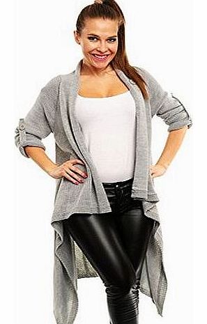 Glamour Empire Ladies Warm Knitted Coat Long Wrap Cardigan 277, Light Grey