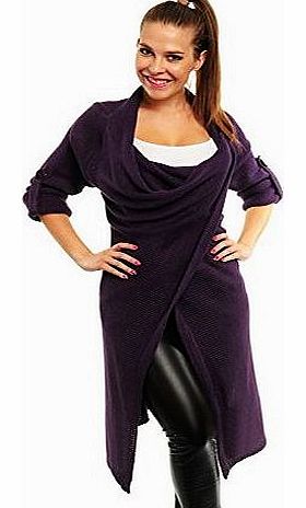 Ladies Warm Knitted Coat Long Wrap Cardigan 277, Purple