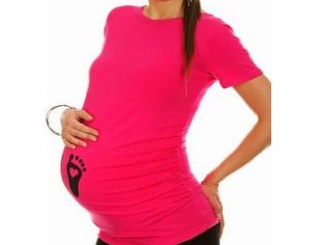Glamour Empire Maternity Pregnancy Baby Love Footprint Cotton T-Shirt Top 527, Hot Pink, UK 10/12