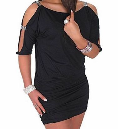 Glamour Empire Womens Open Sleeve Stretchy Jersey Tunic Mini Dress 157 (Black, 16/18)