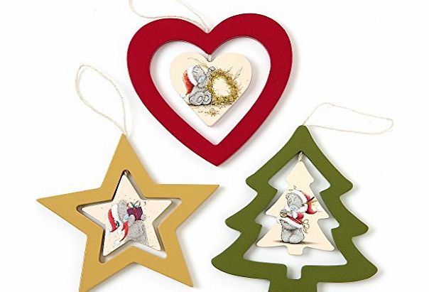 Glamour Girlz Set of 3 Wooden Christmas Tree Green Red Gold Decorations Ornaments