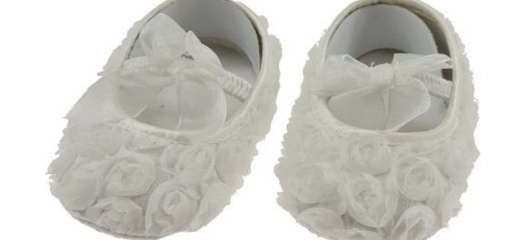 Glamour Girlz Soft Touch Baby Girls White Floral Rose Covered Shoe Bow Elastic New-born 0-3 months