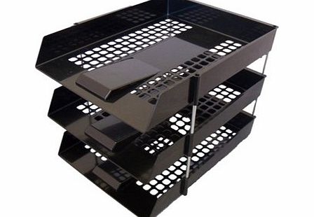 globe_Packaging 3 x BLACK IN/OUT LETTER FILING TRAYS WITH RISERS 8 NOS