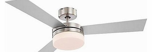 E14 Ceiling Fan with Brushed Chrome Blades, Silver/ Beech