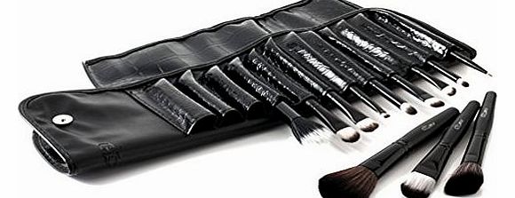 12 Piece Crocodile Leather Design Professional Makeup Brushes in Black Case