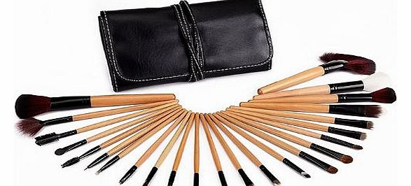 24 Piece Wooden Handle Professional Makeup Brushes in Black Case