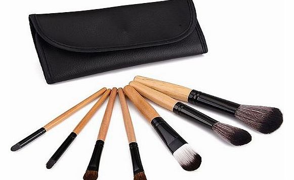 Glow 7 Piece Wooden Handle Professional Makeup Brushes in Black Case