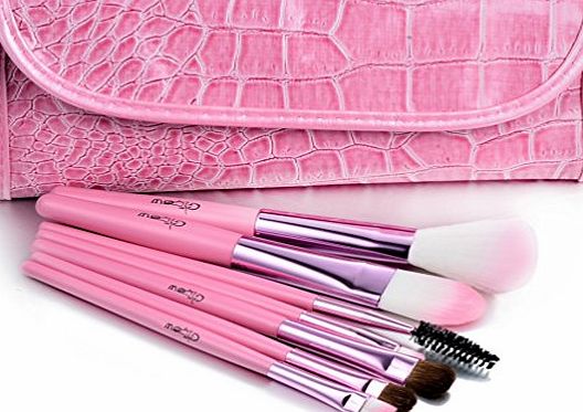 Glow Wooden Handles 7 Makeup Brush Set; Pink Case