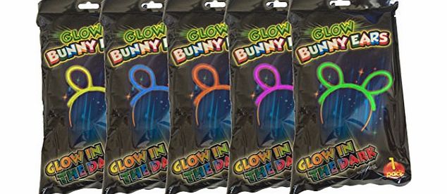 Glowtopia 5 Glow Bunny Ears - Pink, Green, Orange, Blue, Yellow Glow Sticks (Mixed)