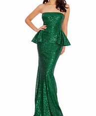 Goddiva Emerald sequin peplum maxi dress