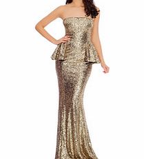 Goddiva Gold-tone sequin peplum maxi dress