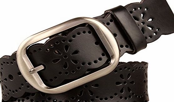 GoGou Fashion Womens 38mm Wide Leather Floral Western Jean Belt (Black)