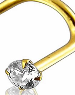 Gold Body Jewellery 9ct Solid Yellow Gold Claw Set 2MM Round CZ Stone 20Gauge (0.8MM) Nose Screw