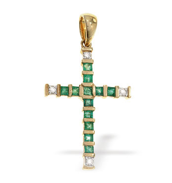 Diamond Emerald Cross & Chain (050)